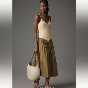 Anthropologie. Maeve Sleeveless ribbed midi dress. Color green. Size Large.